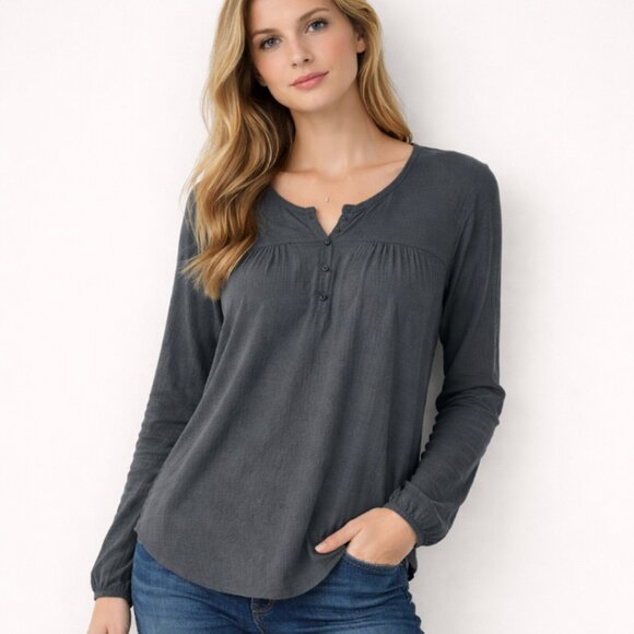 Soft Surroundings Tops - Soft Surroundings Riley Long Sleeve Blouse Gray Relaxed Boho Large
